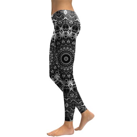 Womens Yoga Leggings Grey 3d Mandala Print