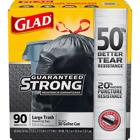 Glad Large Extra Strong Drawstring 30 Gal Trash Bags 90 Ct Box