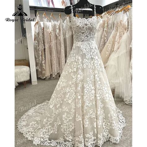 Romântico alças de espaguete vestido de casamento feito sob encomenda