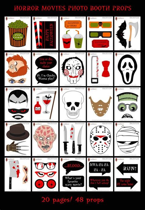 PRINTABLE Horror Movies Photo Booth Propshalloween Photo Etsy