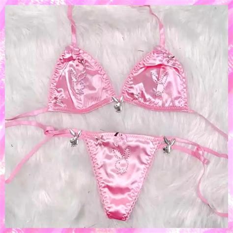 Satin Charm Bunny Beach Party Thong Bikini Pink Sugar Fashion