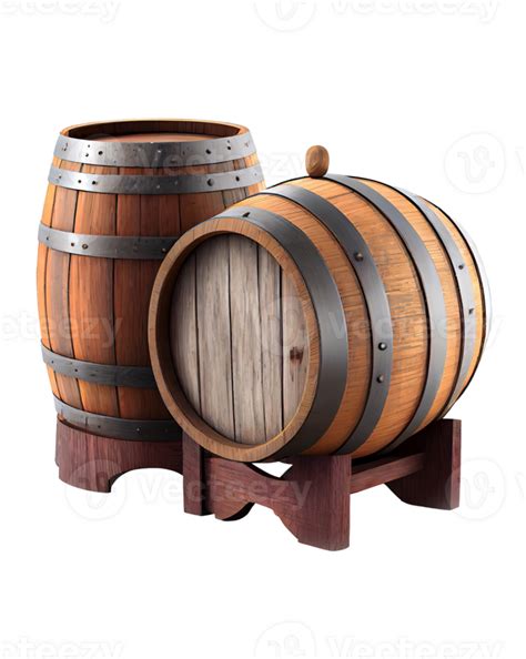 Two Wooden Barrels Isolated On Transparent Background Created With