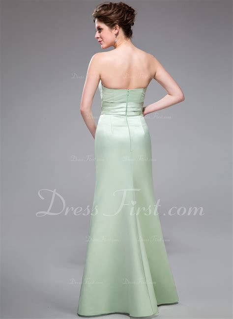 Trumpet Mermaid Scalloped Neck Floor Length Satin Bridesmaid Dress With