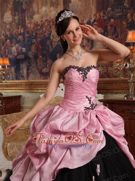 New Arrival Rose Pink And Black Sweet 16 Dress Sweetheart Hand Flowers