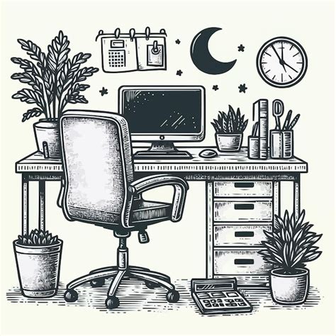 Premium Vector Free Vector Work Desk Hand Drawn Outline Doodle Icon