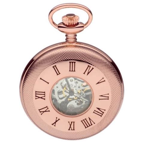 Rose Gold Polished Mechanical Half Hunter Pocket Watch With Roman