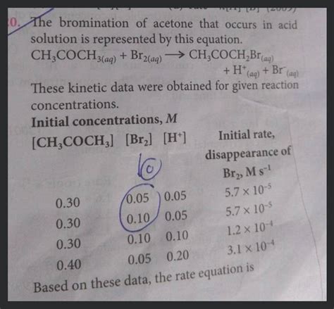 The Bromination Of Acetone That Occurs In Acid Solution Is Represented By