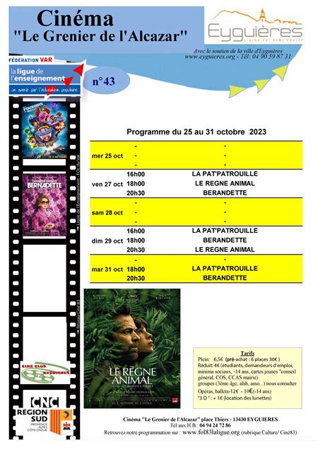 Programme cinéma séances du 25 au 31 octobre 2023 Eyguières Les Alpilles