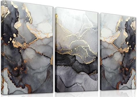 Amazon Pcs Framed Modern Abstract Black And Gold Canvas Wall Art