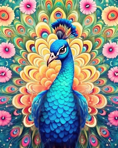 Premium Ai Image The Wallpaper Has A Modern Colorful Peacock