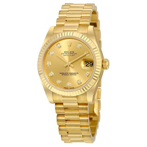 Rolex Lady Datejust 31 Champagne Dial 18k Yellow Gold President Automatic Ladies Watch 178278cdp