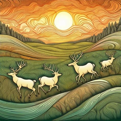 White Reindeer In The Meadow George Hutton Hunter Contemporary Artist