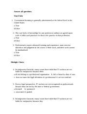 Understanding Professionalism In IT Chapter 2 Quiz Analysis Course Hero