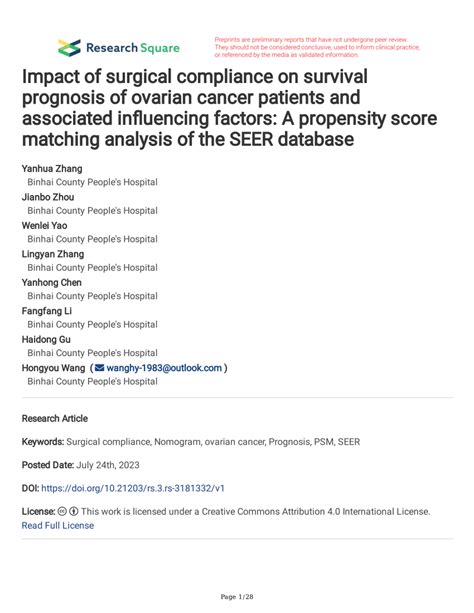 Pdf Impact Of Surgical Compliance On Survival Prognosis Of Ovarian