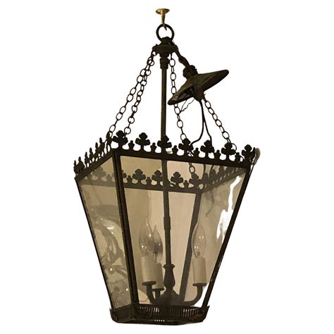 Black Iron Standing Green Slag Glass Non Electric Lantern For Sale At