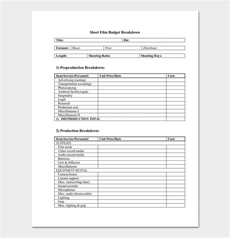 Film Budget Template - 10+ For Excel Sheet & PDF Format