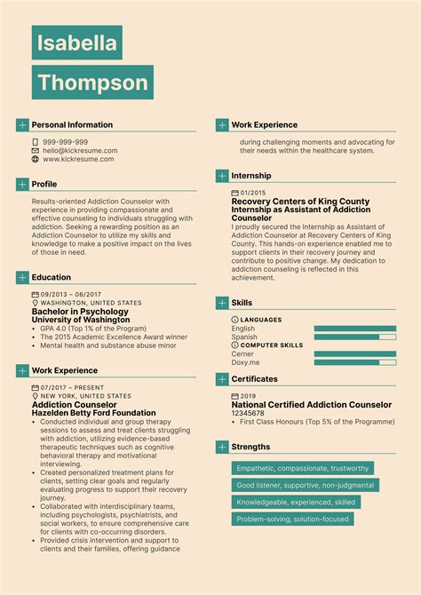 Addiction Counselor Resume Sample Kickresume