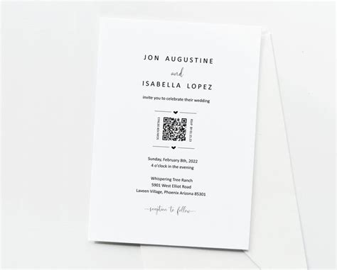 All In One Wedding Invitation With QR Code RSVP And Details Minimalist