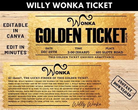 Editable Willy Wonka Golden Ticket Willy Wonka Ticket Willy Wonka S Chocolate Factory Party