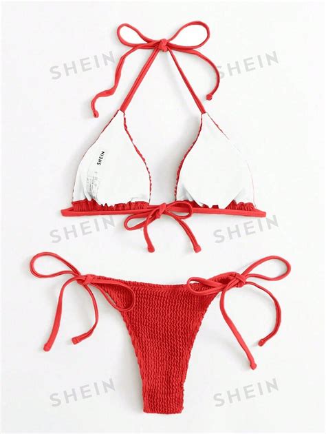 Shein Swim Ba Ador Bikini Halter Tri Ngulo Con Cord N Lateral Mode De