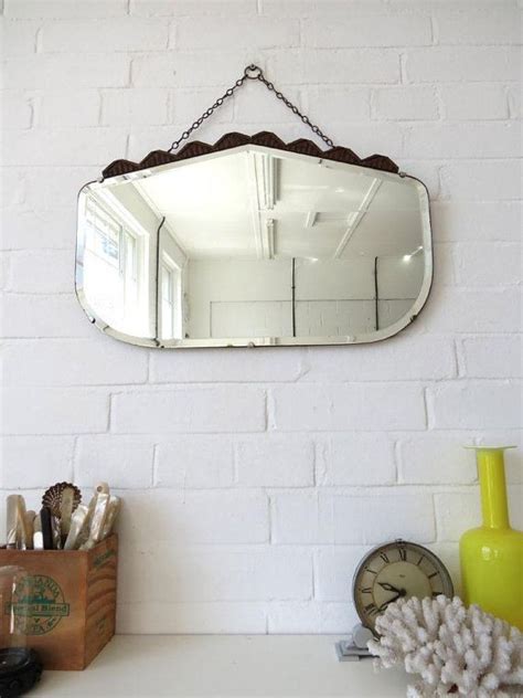 Vintage Art Deco Bevelled Edge Wall Mirror With Wooden Details Etsy