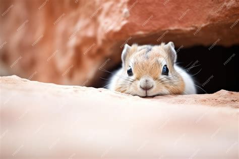 Premium Ai Image Gerbil Peeking Through A Hole In A Rock Slab