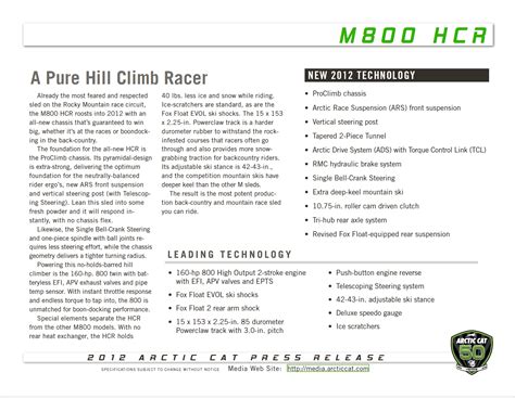 2012 ARCTIC CAT M 800 HCR MEDIA KIT PDF ArcticInsider