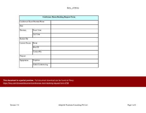 Excel Template Conference Room Booking Request Form Excel Template