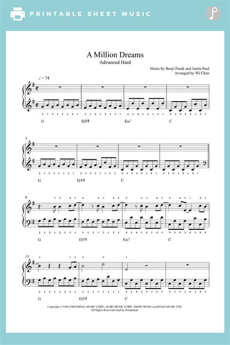 A Million Dreams From The Greatest Showman Piano Sheet Music Advanced