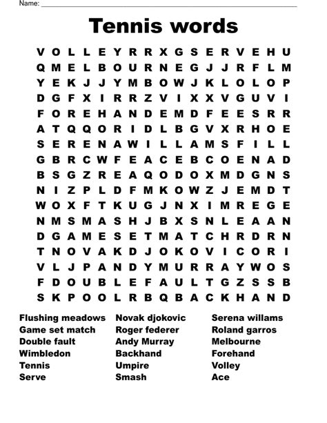 tennis vocabulary worksheet - tennis wordsearch crossword puzzle and more - Kelley Irving