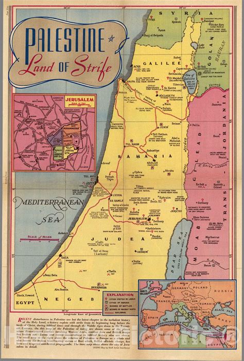 Historic Map Palestine Land Of Strife 1936 Vintage Wall Art Historic Pictoric