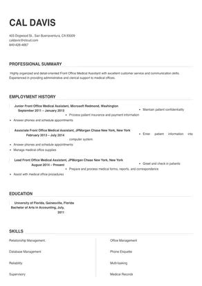 Front Office Medical Assistant Resume Sample Tips Online Resume Builder