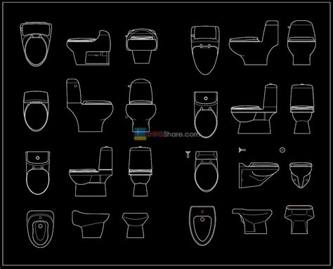 17toilet Bowls Free Autocad Drawing Download Free Cad Blocks