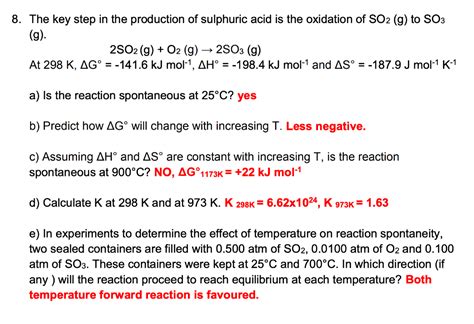 Solved 8 The Key Step In The Production Of Sulphuric Acid