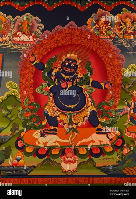 Ladakh India July 2017 Four Armed Mahakala Mural Paintings On Tantric Buddhism Tantric