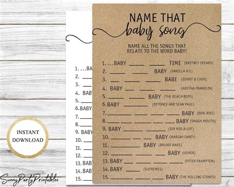 Name That Song Baby Shower Game Printable Name That Baby Etsy Baby