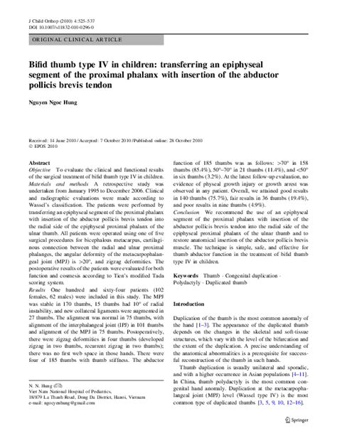 Pdf Bifid Thumb Type Iv In Children Transferring An Epiphyseal