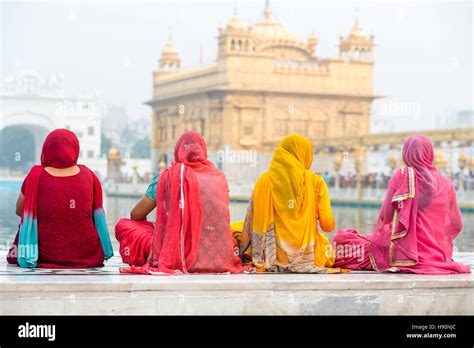 Female Sikh Pilgrims In Front Of The Golden Temple Amritsar Punjab