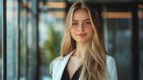 Woman Standing In Front Of Glass Door Premium Ai Generated Image