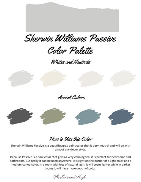 Passive By Sherwin Williams Whole Home Color Palette Interior Paint Palette Etsy