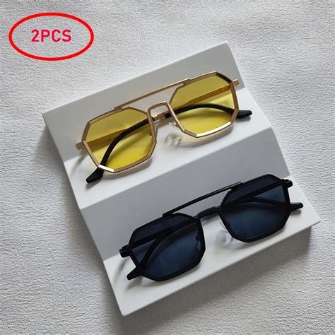 Gafas De Sol De Metal Para Hombre Y Mujer Lentes De Sol Poligonales Con