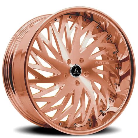 Staggered Artis Forged Wheels Northtown Brushed Rose Gold Face With