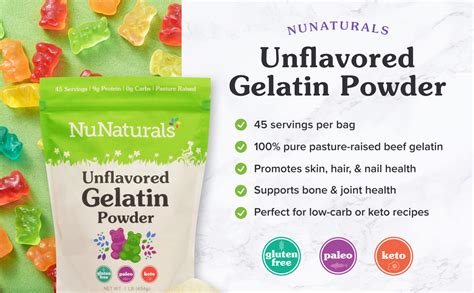 Nunaturals Premium Unflavored Beef Gelatin Powder 1 Pound