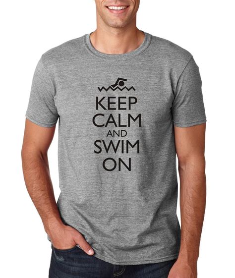 Mens Keep Calm And Swim On Funny T Shirt Swimming Pool Water Sports Tee