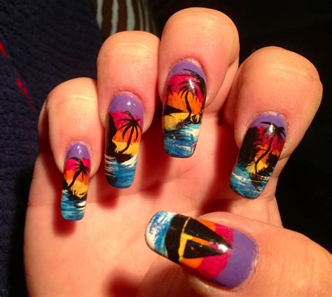 Hand Painted Sunset Nail Art Design On My Own Nails Nail Art