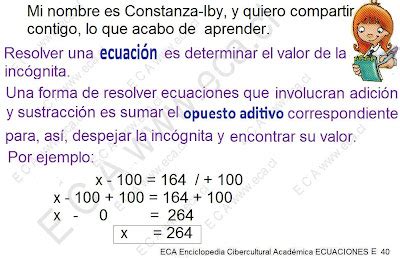 Matem Tica Eca De Ense Anza B Sica Ecuaciones Con Adici N Y Sustracci N