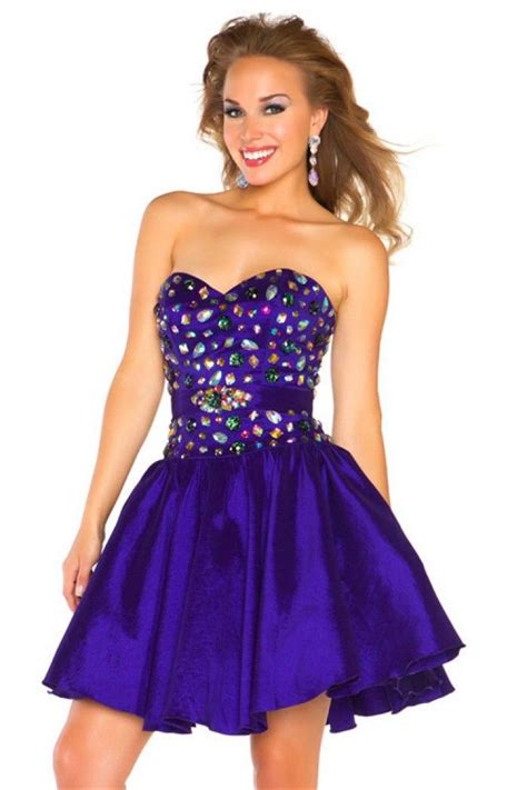 Strapless Sweetheart Short Mini Purple Taffeta Beaded Homecoming Prom