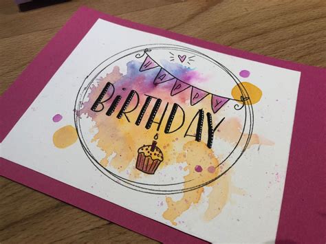 DIY Watercolor Birthday Card With Cupcake Design