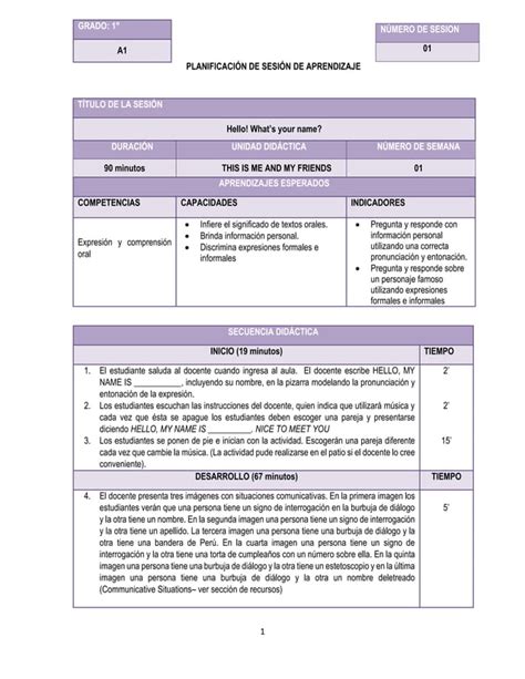 Ejemplo De Sesion De Aprendizaje Pdf Descarga Gratuita