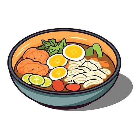 Premium Vector Japanese Ramen Noodles Soup With Eggs And Meatballs On